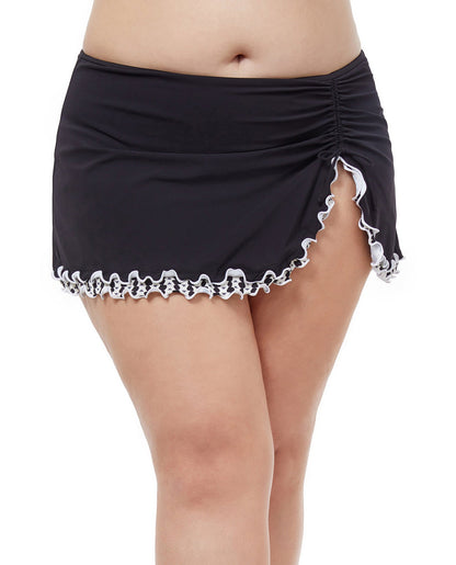 Front View Of Profile By Gottex Enya Plus Size Side Slit Cinch Swim Skirt | PROFILE ENYA BLACK AND WHITE