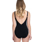 Back View Of Profile By Gottex Moto E-Cup Lace Up V-Neck Plunge Shirred One Piece Swimsuit | PROFILE MOTO DUSK BLACK AND WHITE
