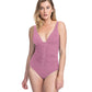 Front View Of Profile By Gottex Moto E-Cup Lace Up V-Neck Plunge Shirred One Piece Swimsuit | PROFILE MOTO DUSK ROSE
