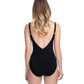 Back View Of Profile By Gottex Moto F-Cup Lace Up V-Neck Plunge Shirred One Piece Swimsuit | PROFILE MOTO DUSK BLACK AND WHITE