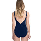 Back View Of Profile By Gottex Moto F-Cup Lace Up V-Neck Plunge Shirred One Piece Swimsuit | PROFILE MOTO DUSK NAVY