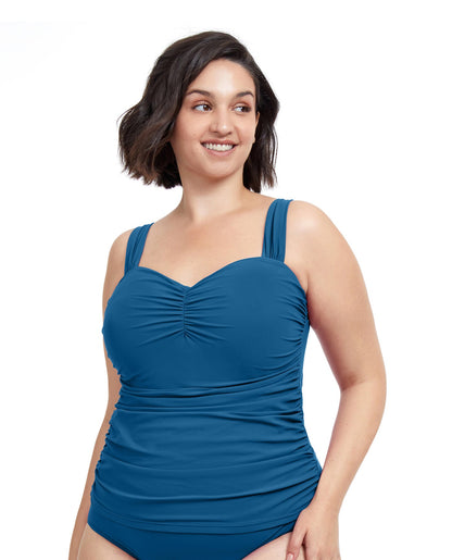 Front View Of Profile By Gottex Tutti Frutti Plus Size Sweetheart Underwire Tankini Top | PROFILE TUTTI FRUTTI PETROL