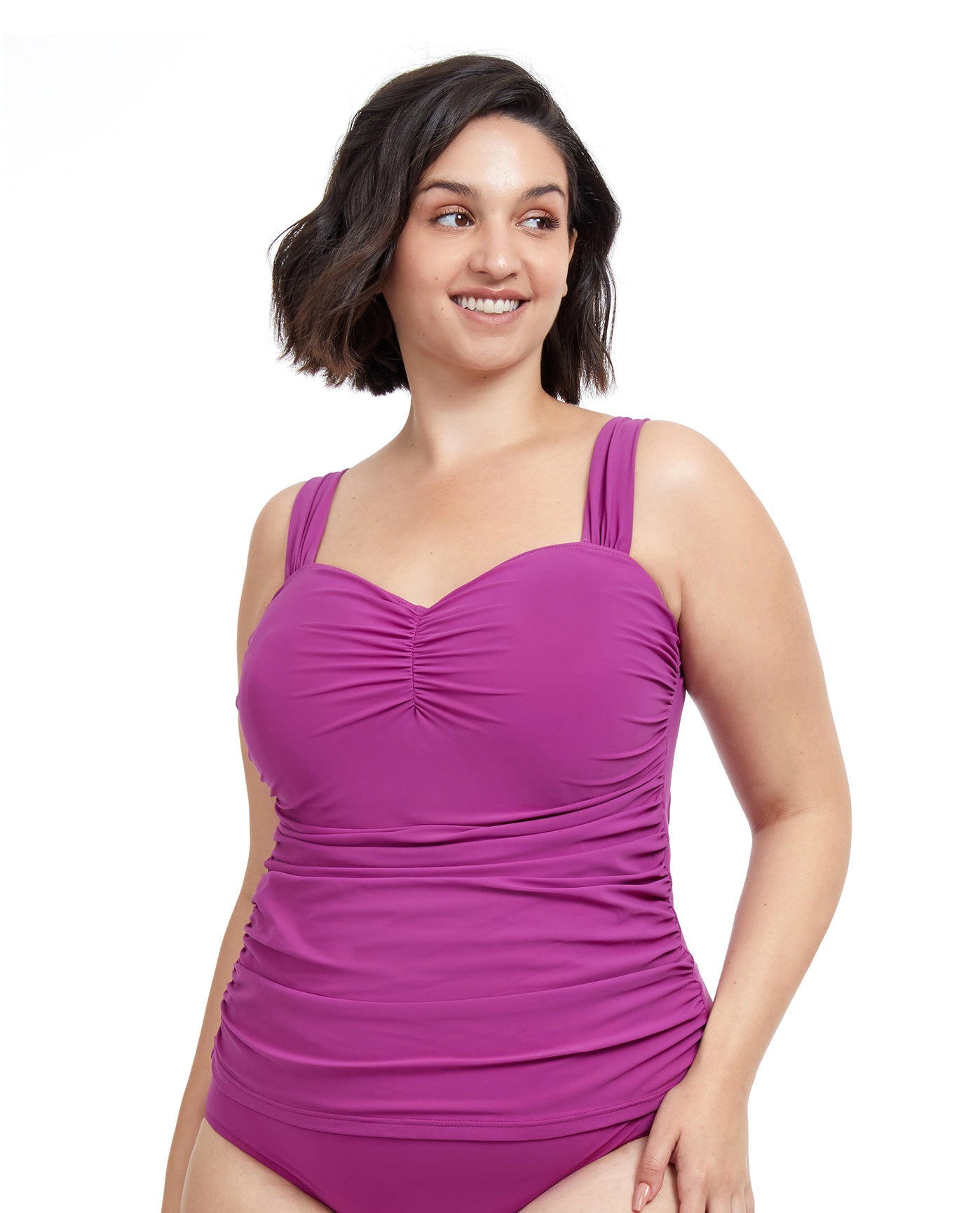 Front View Of Profile By Gottex Tutti Frutti Plus Size Sweetheart Underwire Tankini Top | PROFILE TUTTI FRUTTI WARM VIOLET