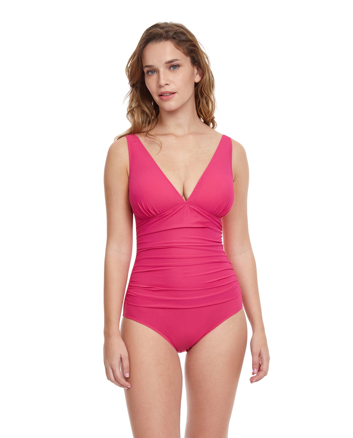 Front View Of Profile By Gottex Tutti Frutti V-Neck One Piece Swimsuit | PROFILE TUTTI FRUTTI ROSE