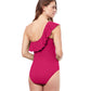 Back View Of Profile By Gottex Tutti Frutti Ruffle One Shoulder One Piece Swimsuit | PROFILE TUTTI FRUTTI CHERRY