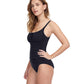 Side View Of Profile By Gottex Tutti Frutti Peasant Shirred One Piece Swimsuit | PROFILE TUTTI FRUTTI BLACK