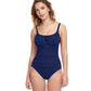 Front View Of Profile By Gottex Tutti Frutti Peasant Shirred One Piece Swimsuit | PROFILE TUTTI FRUTTI NAVY