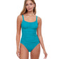 Front View Of Profile By Gottex Tutti Frutti Peasant Shirred One Piece Swimsuit | PROFILE TUTTI FRUTTI TURQUOISE