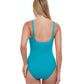 Back View Of Profile By Gottex Tutti Frutti Peasant Shirred One Piece Swimsuit | PROFILE TUTTI FRUTTI TURQUOISE