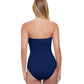Back View Of Profile By Gottex Tutti Frutti Shirred Front Bandeau Strapless One Piece Swimsuit | PROFILE TUTTI FRUTTI NAVY