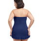 Back View Of Profile By Gottex Tutti Frutti Plus Size Cross Over Bandeau Strapless Swimdress | PROFILE TUTTI FRUTTI NAVY
