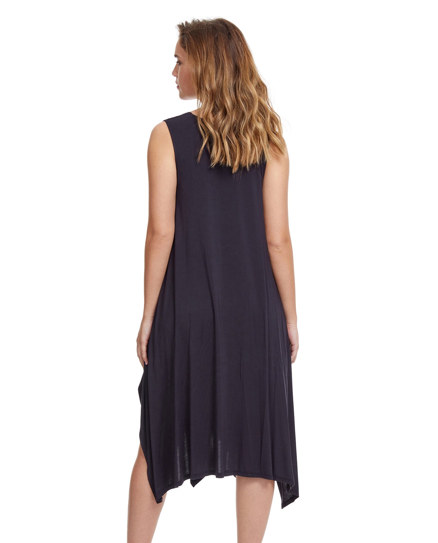 Back View Of Profile By Gottex Tutti Frutti V-Neck Botton Down Dress | PROFILE TUTTI FRUTTI BLACK