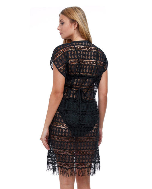 Back View Of Profile By Gottex Tutti Frutti Crochet Cover Up Dress | PROFILE TUTTI FRUTTI BLACK