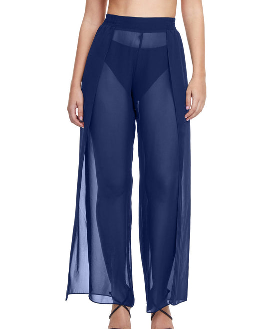 Front View Of Profile By Gottex Tutti Frutti Long Pant Cover Up | PROFILE TUTTI FRUTTI NAVY