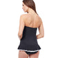 Back View Of Profile By Gottex Tutti Frutti Bandeau Strapless Shirred Swimdress | PROFILE TUTTI FRUTTI BLACK AND WHITE