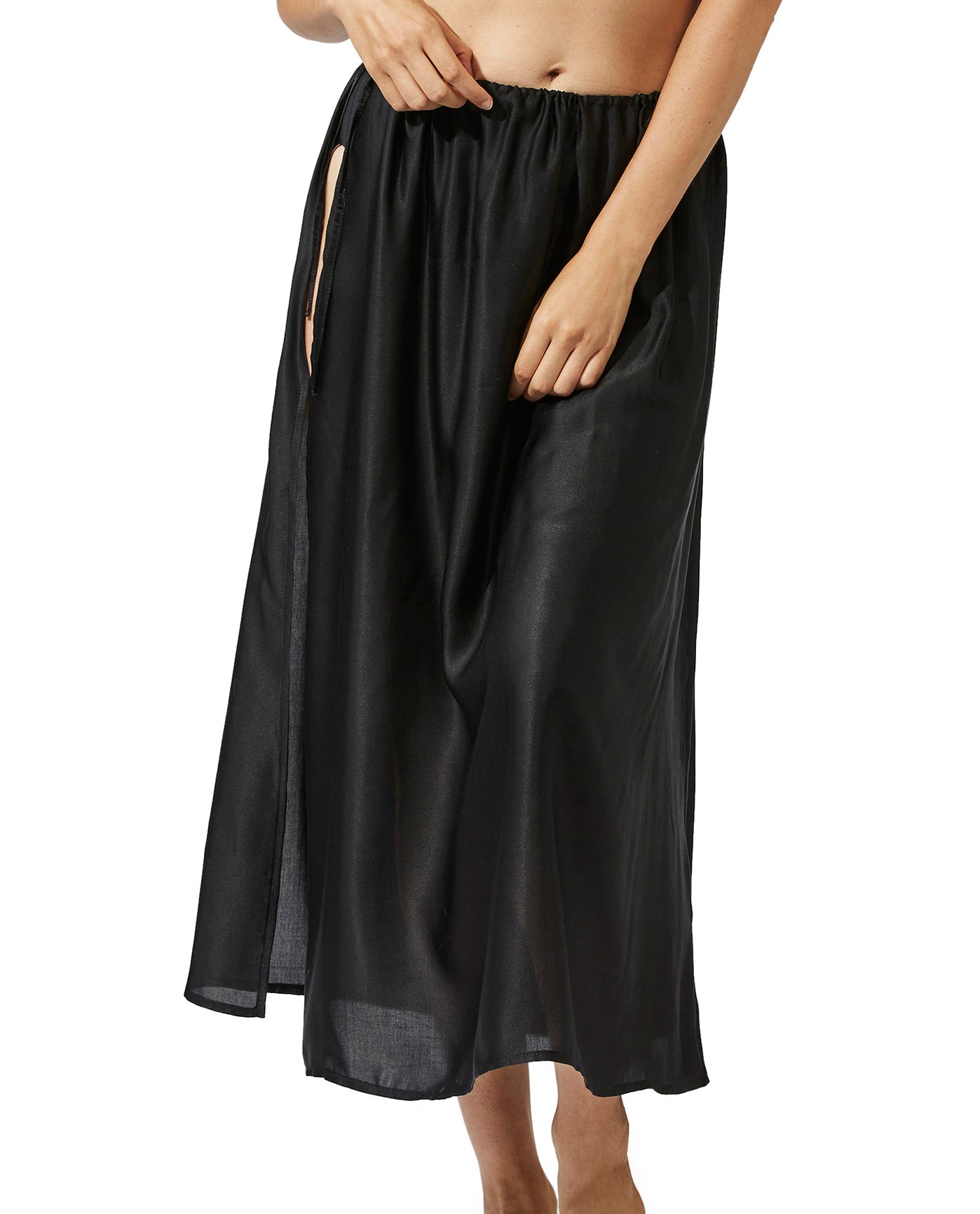 Front View Of Luma Long Cover Up Skirt | LUMA IVY BLACK