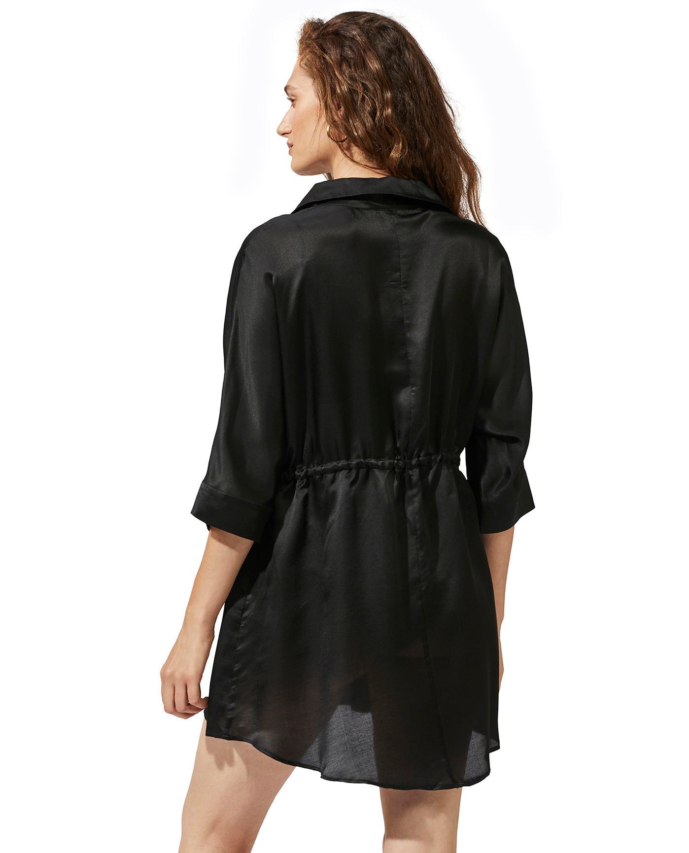 Back View Of Luma Buttoned Cover Up Blouse | LUMA IVY BLACK