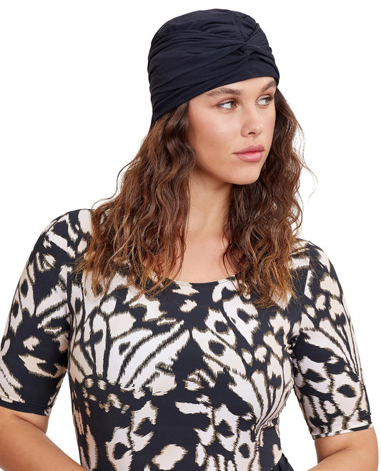 Front View Of Gottex Modest Hair Covering With Tie | GOTTEX MODEST BLACK