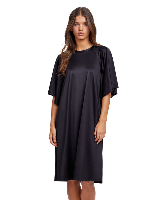 Front View Of Gottex Modest High Neck Loose Fitting Dress | GOTTEX MODEST BLACK