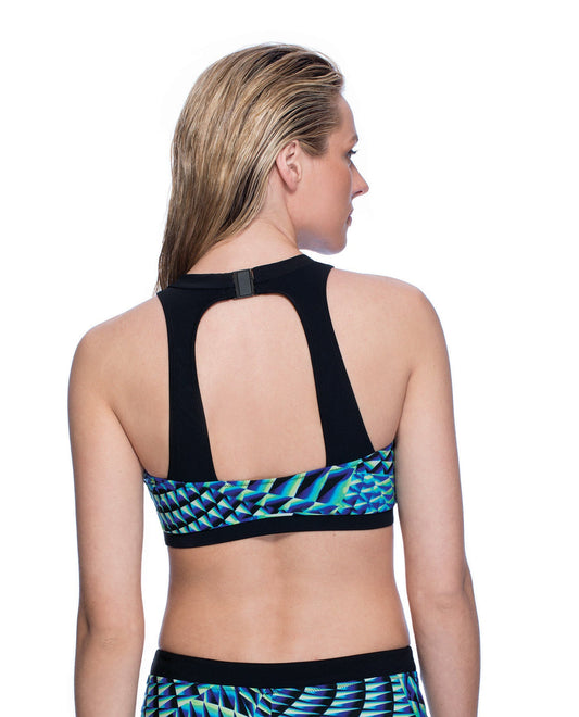 Back View Of Free Sport Formation High Neck D-Cup H-Back Bikini Top | FREE SPORT FORMATION BLUE