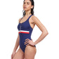 Side View View Of Free Sport Olympic Dream Round Neck Y-Back Zippered One Piece Swimsuit | FREE SPORT OLYMPIC DREAM
