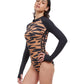 Side View View Of Free Sport Upstream Long Sleeve High Neck Rash Guard One Piece Swimsuit | FREE SPORT UPSTREAM CARAMEL