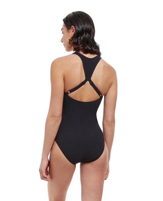 Back View Of Free Sport Free Mindset Round Neck Y-Back One Piece Swimsuit | FREE SPORT FREE MINDSET
