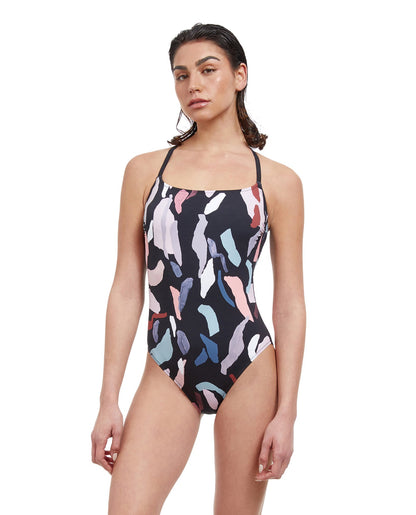 Front View Of Free Sport Rocky Round Neck Strappy One Piece Swimsuit | FREE SPORT ROCKY