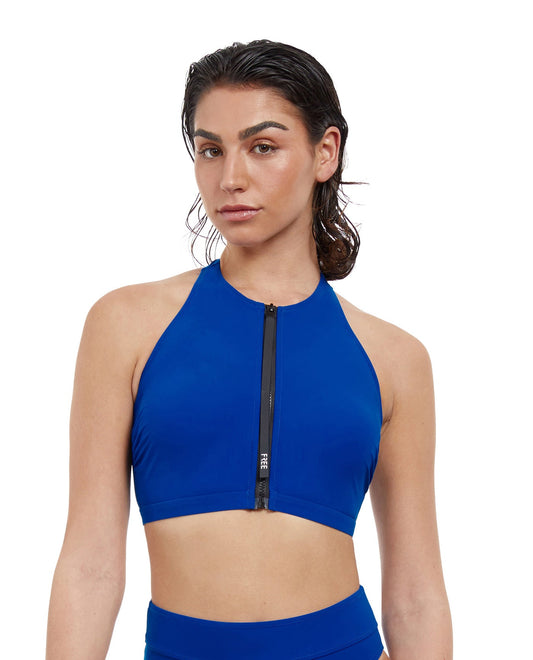 Front View Of Free Sport Ultimate Wave High Neck V-Back Bikini Top | FREE SPORT ULTIMATE WAVE ROYAL