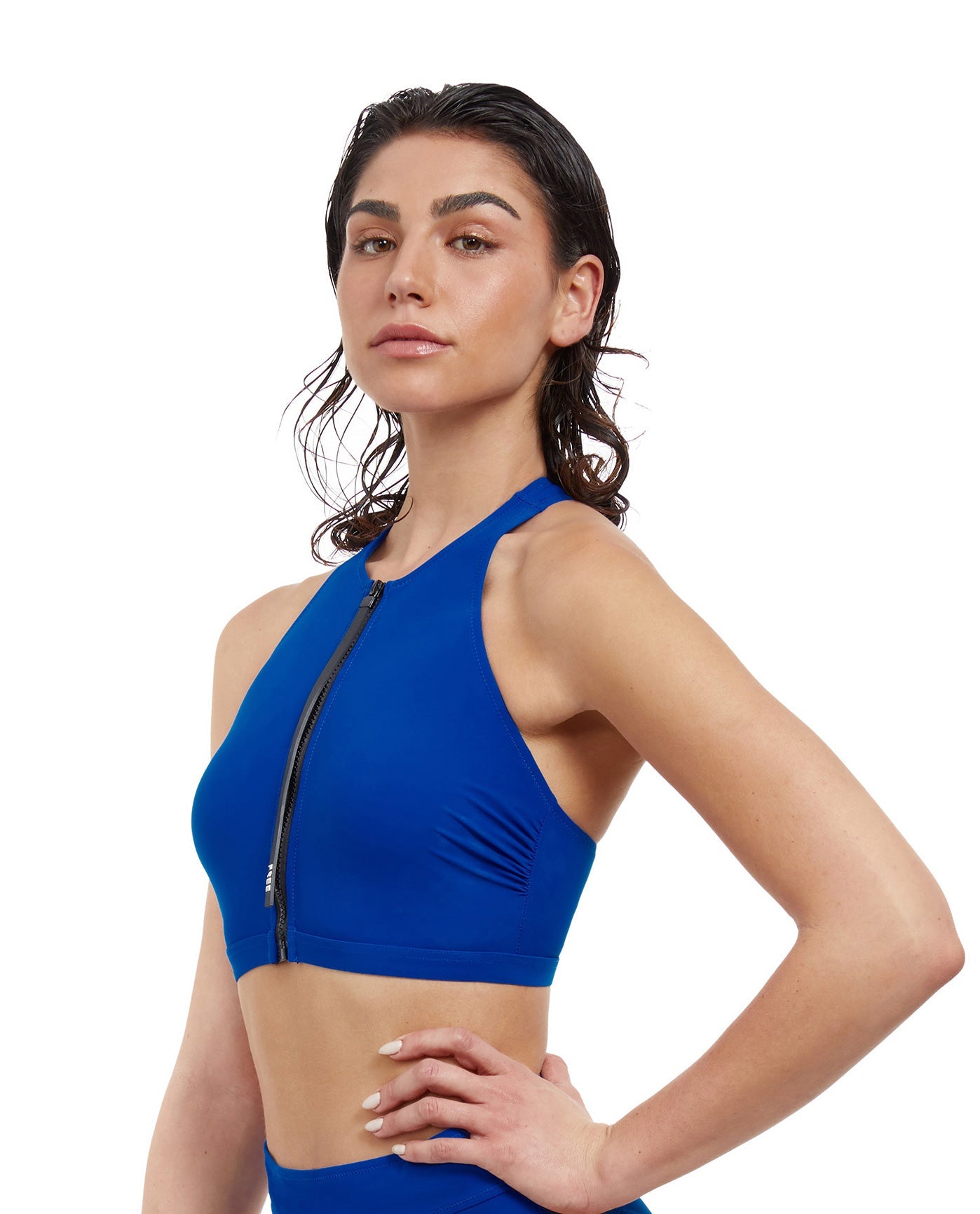 Side View View Of Free Sport Ultimate Wave High Neck V-Back Bikini Top | FREE SPORT ULTIMATE WAVE ROYAL