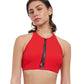 Front View Of Free Sport Ultimate Wave High Neck V-Back Bikini Top | FREE SPORT ULTIMATE WAVE RED